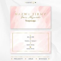 Elegancki projekt złoconej wizytówki na różowym akwarelowym tle