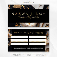 Projekt terminarzyka wizyt ze złotą czcionką na czarno białym tle