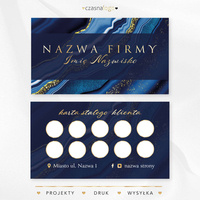 Niebieski marmurowy projekt karty stałego klienta ze złoceniem