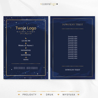 Złocony projekt ulotki na ciemnym niebieskim tle