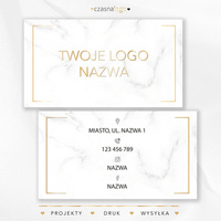 Glamour projekt wizytówki ze złotymi ozdobnikami i marmurowym białym tle