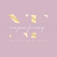 Projekt logo ze złotymi inicjałami na różowym tle