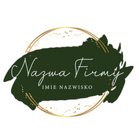 Złocone logo w okręgu z pyłkiem na tle butelkowej zieleni