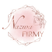 Różowe logo z ozdobną czcionką i asymetryczną ramką