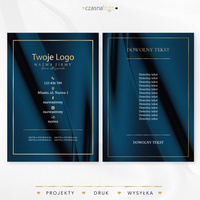 Złocony projekt ulotki na satynowym niebieskim tle