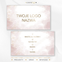 Pudrowy projekt wizytówki z eleganckimi złotymi literami