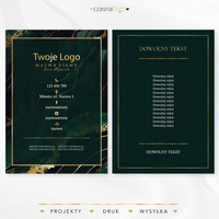 Złocony projekt ulotki na marmurowym zielonym tle