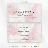 Wizytówka na różowym marmurowym tle z elegancką czarną czcionką