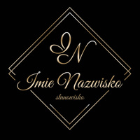 Logo na czarnym tle litery z żółtego złota czcionka klasyczna w kwadratowej ramce