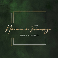 Logo na zielonym tle ze złotymi literami czcionka ozdobna w kwadratowej ramce