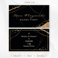 Elegancki projekt wizytówki na czarnym marmurowym tle ze złotymi dodatkami