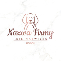 Różowe logo z wizerunkiem psa na białym tle