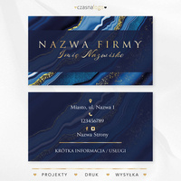 Elegancki projekt złoconej wizytówki na niebieskim marmurowym tle