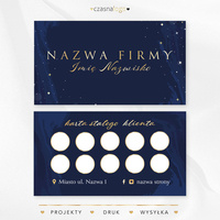 Niebieski złocony projekt karty stałego klienta z ozdobnymi gwiazdkami