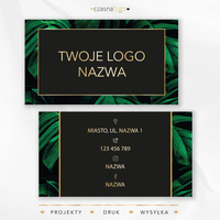 Botaniczny projekt wizytówki z monsterą i czarnym tle, złote litery