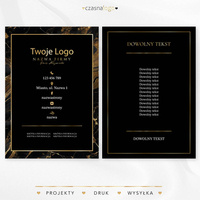 Złocony projekt ulotki na marmurowym czarnym tle