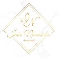 Logo na białym tle litery z żółtego złota czcionka klasyczna w kwadratowej ramce