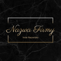 Logo na czarnym tle ze złotymi literami czcionka ozdobna w prostokątnej ramce