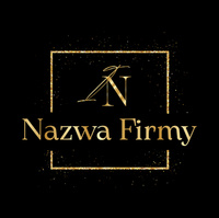 Brokatowe złocone logo na czarnym tle z inicjałami