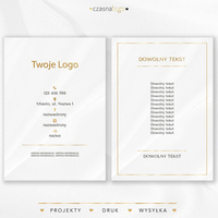 Glamour projekt ulotki na białym satynowym tle i złotymi dodatkami