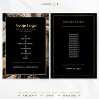 Złocony projekt ulotki na marmurowym biało czarnym tle