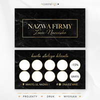 Elegancki projekt karty stałego klienta ze złotą czcionką i czarnym tle