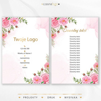 Kwiatowy projekt ulotki na pudrowym różowym  tle i złotymi dodatkami