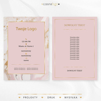 Złocony projekt ulotki na różowym marmurowym tle