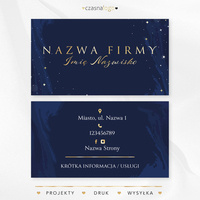 Elegancki projekt złoconej wizytówki na niebieskim tle