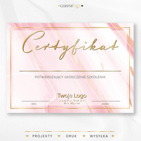 Złocony projekt certyfikatu na cukierkowym tóżowym tle