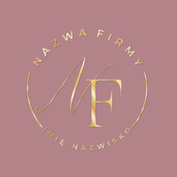 Okrągły złocony projekt logo z ozdobnymi inicjałami na tle brudny róż