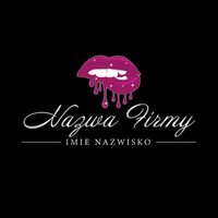 Srebrzony projekt logo z ozdobną czcionką i purpurowymi ustami