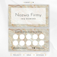 Elegancki projekt karty stałego klienta z czarną czcionką i marmurowym tle