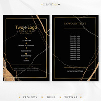 Złocony projekt ulotki na czarnym marmurowym tle