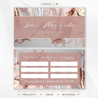 Projekt terminarzyka wizyt ze srebrną czcionką na różowym tle