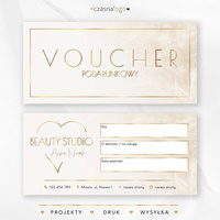 Boho projekt vouchera podarunkowego ze złotą elegancką czcionką