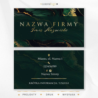 Elegancki projekt złoconej wizytówki na marmurowym tle butelkowa zieleń