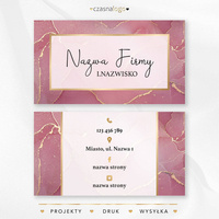 Atramentowy wzór wizytówki na różowym tle z dodatkiem złota