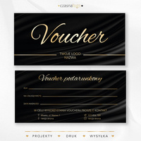 Czarny, elegancki projekt voucher podarunkowy ze złotą czcionką