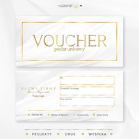 Projekt złoconego vouchera podarunkowego na białym satynowym tle