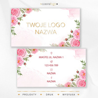 Kwiatowy projekt wizytówki ze złotymi i różowymi dodatkami