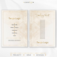 Boho projekt ulotki z klasyczną czcionką i złotymi dodatkami na beżowym tle