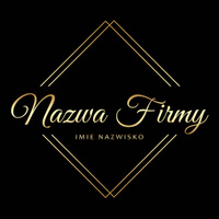 Złote logo na czarnym tle. Logotyp z nałożonymi kwadratami. Eleganckie logo z ozdobną czcionką