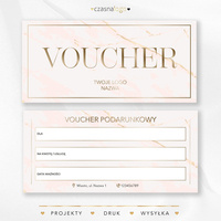 Pudrowy projekt vouchera podarunkowego ze złotą elegancką czcionką