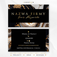 Elegancki projekt wizytówki na czarno złotym marmurowym tle
