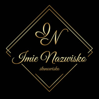 Logo na czarnym tle litery z żółtego złota czcionka klasyczna w kwadratowej ramce