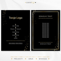 Elegancki projekt ulotki czarnym tle i złotą czcionką
