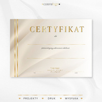 Złocony projekt certyfikatu na eleganckim beżowym satynowym tle
