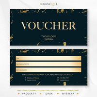 Czarny elegancki voucher podarunkowy ze złotą czcionką