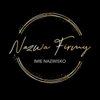 Złote logo na czarnym tle z czcionką pisma odręcznego. Okrągłe logo ze złotym pyłkiem